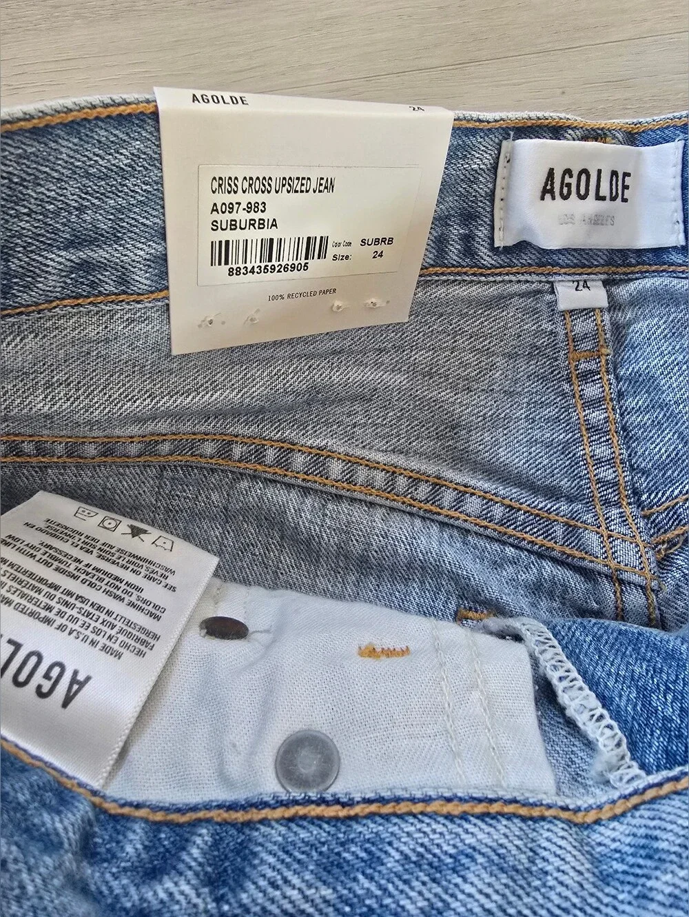 NWT AGOLDE Criss Cross Upsized Jeans Suburbia High Rise Straight 24